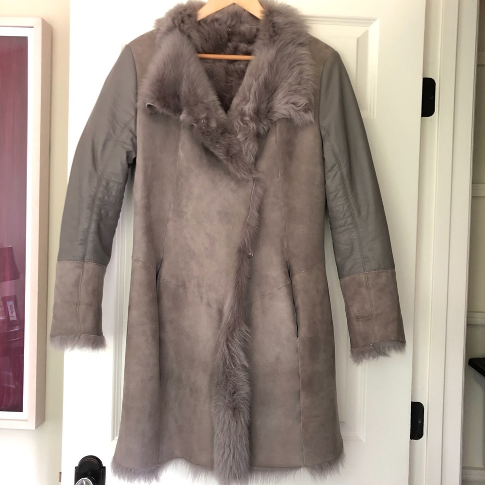 Toscana shearling fur suede leather 3/4 coat